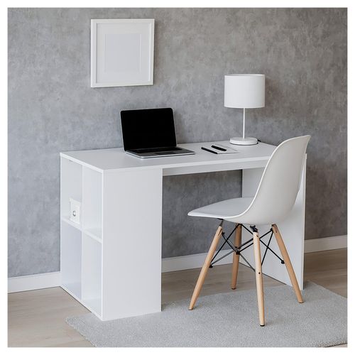 4255701940308 - Schreibtisch in Weiß mit seitlichen Ablagefächern kompakter Bürotisch für Homeoffice und Büro 4255701940308 - Schreibtisch in Weiß mit seitlichen Ablagefächern kompakter Bürotisch für Homeoffice und Büro