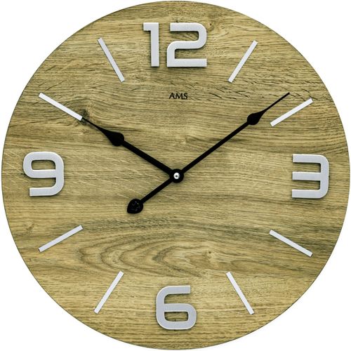 4037445161801 - Wanduhr AMS bunt (eichefarben) Wanduhren Ø 40cm Quarzuhr Holz Wohnzimmer Esszimmer Küche Arbeitszimmer Büro
