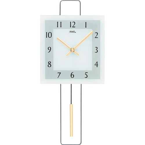 4037445160989 - Pendelwanduhr AMS schwarz Wanduhren B H L 20cm x 5cm x 44cm Quarzuhr MessinggehäuseEsszimmerWohnzimmerMade in Germany