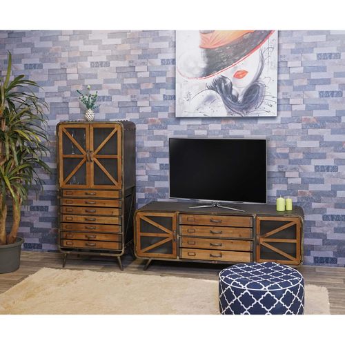 4057651369891 - Wohnzimmer-Set MCW-F91 TV-Rack Kommode Highboard Hochschrank Industrial Tanne Holz Metall braun-schwarz 4057651369891 - Wohnzimmer-Set MCW-F91 TV-Rack Kommode Highboard Hochschrank Industrial Tanne Holz Metall braun-schwarz