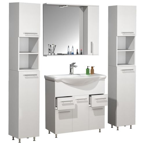 4051814427718 - 5-tlg Waschplatz Waschtisch Unterschrank 75 cm Badmöbel Set mit Waschbecken Spiegelschrank 2x Hochschrank praktische Schubladen Drehtüren Komplettset Lisalo XL 4051814427718 - 5-tlg Waschplatz Waschtisch Unterschrank 75 cm Badmöbel Set mit Waschbecken Spiegelschrank 2x Hochschrank praktische Schubladen Drehtüren Komplettset Lisalo XL