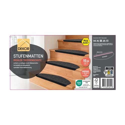 4311536069116 - DEKOR Stufenmatten 15er Set - versch Ausführungen - Farbe anthrazit Melangestil halbrund