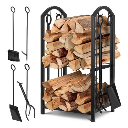 4255598324472 - KESSER® Kaminholzregal 5-teiliges Set Kaminholzständer Feuerholzablage Brennholzregal Innen und Aussen Metall 2 Ebenen mit 4 Kaminwerkzeug für Kamin & Ofen Stahl 40x30x745cm Verstellbar 4255598324472 - KESSER® Kaminholzregal 5-teiliges Set Kaminholzständer Feuerholzablage Brennholzregal Innen und Aussen Metall 2 Ebenen mit 4 Kaminwerkzeug für Kamin & Ofen Stahl 40x30x745cm Verstellbar