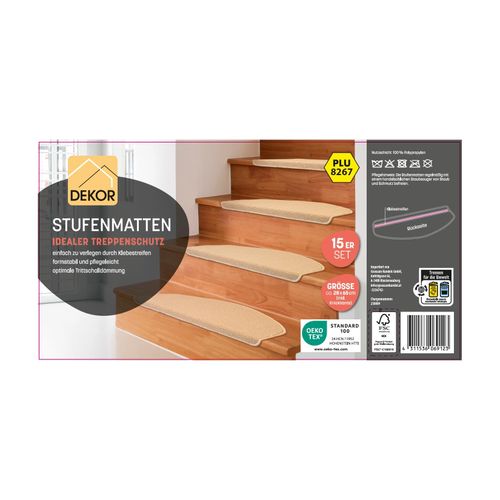 4311536069123 - DEKOR Stufenmatten 15er Set - versch Ausführungen - Farbe creme Melangestil halbrund