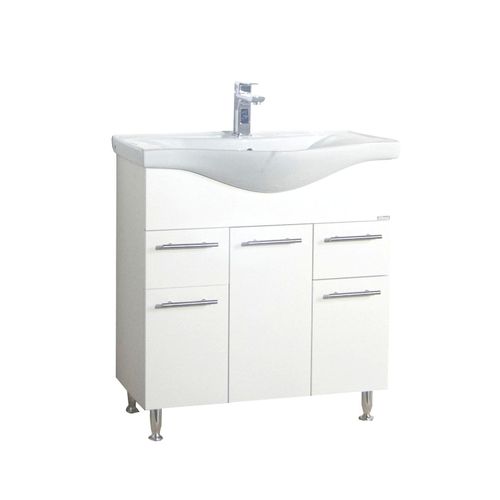4051814423741 - 2-tlg Waschplatz Waschtisch Unterschrank 75 cm Badmöbel Set mit Waschbecken praktische Schubladen und Drehtüren Komplett Lisalo XL