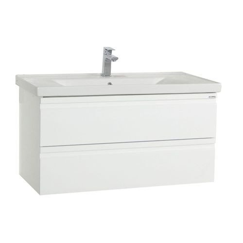 4051814423628 - 2-tlg Waschplatz Waschtisch Unterschrank 100 cm Badmöbel Set mit Waschbecken grifflose Schubladen Komplettset Silora XL