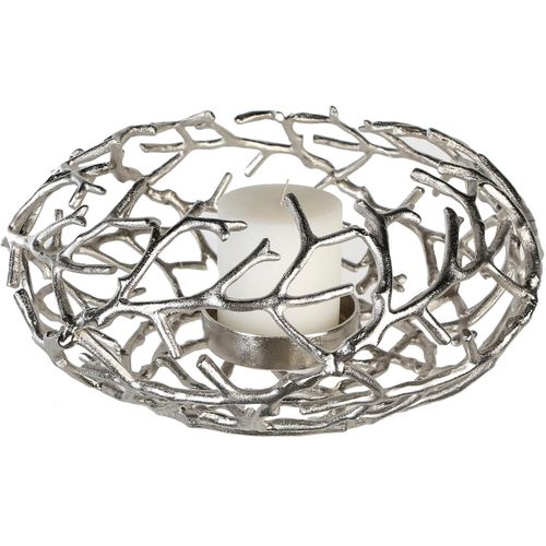 4001250432043 - Kerzenständer CASABLANCA BY GILDE Kerzenleuchter Twigs silber (silberfarben) H20cm Ø42cm Aluminium Kerzenhalter 1-flammig aus Aluminium Höhe ca 20 cm