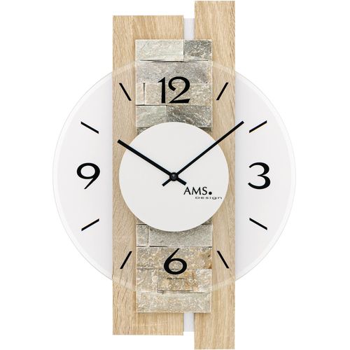 4037445154162 - Wanduhr AMS W9542 braun (transparent braun) Wanduhren B H L 6cm x 40cm x 28cm QuarzuhrHolzWohnzimmerEsszimmerKücheArbeitszimmerBüroFlur