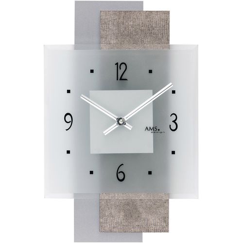 4037445150676 - Wanduhr AMS W9443 silber (silberfarben) Wanduhren B H L 22cm x 5cm x 36cm QuarzuhrHolzWohnzimmerEsszimmerKücheMade in GermanyBüroFlur