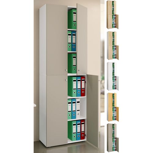 4051814427558 - Büroschrank mit 6 Fächern moderner Aktenschrank mit Drehtüren Maße ca H 220 x B 70 x T 40cm – Lona 6-Fach