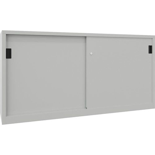 4055479215857 - Schiebetürenschrank Höhe 1000 mm Vollblechtüren BxT 2000 x 600 mm mit Trennwand und 2 x 2 Fachböden Tür lichtgrau kaiserkraft