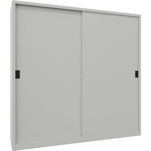 4055955117392 - Schwerlast-Schiebetürenschrank Höhe 1950 mm Vollblechtüren BxT 2000 x 500 mm mit Trennwand und 2 x 4 Fachböden Tür lichtgrau kaiserkraft