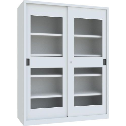 4055479260611 - Schiebetürenschrank Höhe 1950 mm Sichtfenstertüren BxT 1500 x 600 mm mit Trennwand und 2 x 4 Fachböden Tür anthrazit kaiserkraft