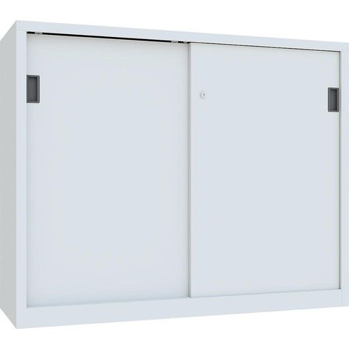 4055479230393 - Schiebetürenschrank Höhe 1200 mm Vollblechtüren BxT 1500 x 500 mm mit Trennwand und 2 x 2 Fachböden Tür enzianblau kaiserkraft