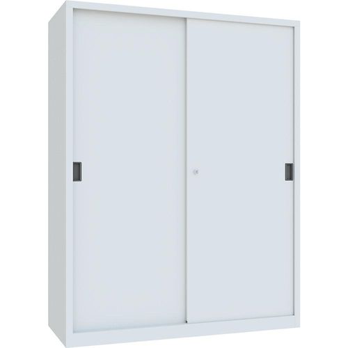 4055479259097 - Schiebetürenschrank Höhe 1950 mm Vollblechtüren BxT 1500 x 600 mm mit Trennwand und 2 x 4 Fachböden Tür lichtgrau kaiserkraft