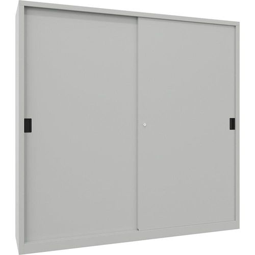 4055479264923 - Schiebetürenschrank Höhe 1950 mm Vollblechtüren BxT 2000 x 500 mm mit Trennwand und 2 x 4 Fachböden Tür enzianblau kaiserkraft