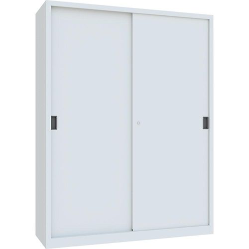 4055955117279 - Schwerlast-Schiebetürenschrank Höhe 1950 mm Vollblechtüren BxT 1500 x 500 mm mit Trennwand und 2 x 4 Fachböden Tür lichtgrau kaiserkraft