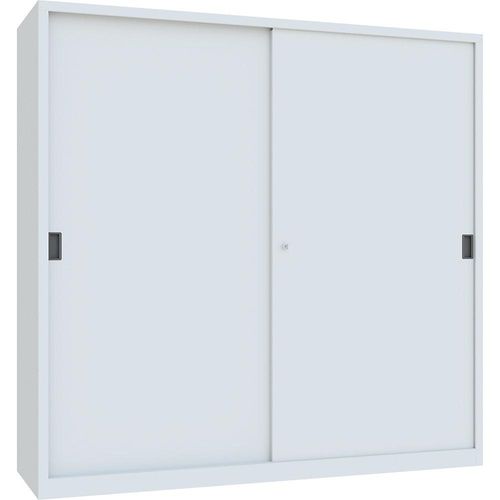 4055479267740 - Schiebetürenschrank Höhe 1950 mm Vollblechtüren BxT 2000 x 600 mm mit Trennwand und 2 x 4 Fachböden Tür lichtgrau kaiserkraft