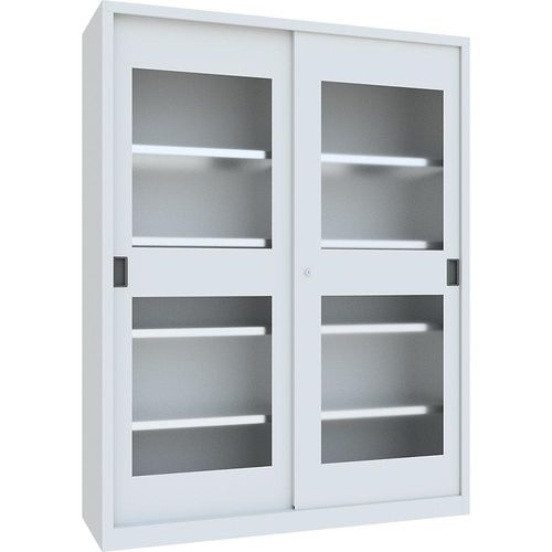 4055479257741 - Schiebetürenschrank Höhe 1950 mm Sichtfenstertüren BxT 1500 x 500 mm mit Trennwand und 2 x 4 Fachböden Tür anthrazit kaiserkraft