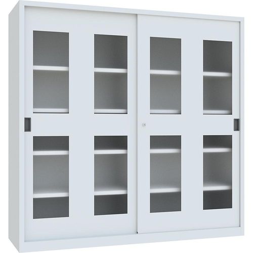 4055479269263 - Schiebetürenschrank Höhe 1950 mm Sichtfenstertüren BxT 2000 x 600 mm mit Trennwand und 2 x 4 Fachböden Tür anthrazit kaiserkraft