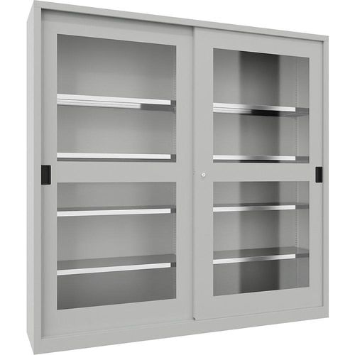 4055479263513 - Schiebetürenschrank Höhe 1950 mm Sichtfenstertüren BxT 2000 x 400 mm mit Trennwand und 2 x 4 Fachböden Tür resedagrün kaiserkraft