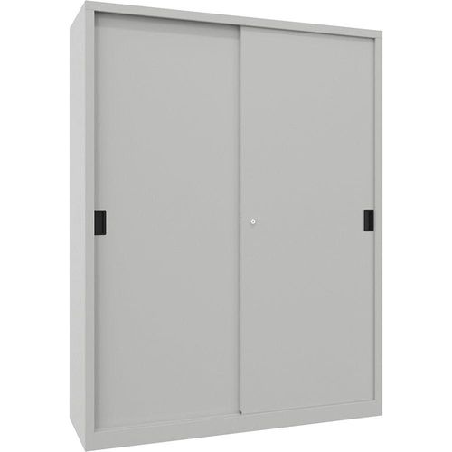 4055479256225 - Schiebetürenschrank Höhe 1950 mm Vollblechtüren BxT 1500 x 500 mm mit Trennwand und 2 x 4 Fachböden Tür lichtgrau kaiserkraft