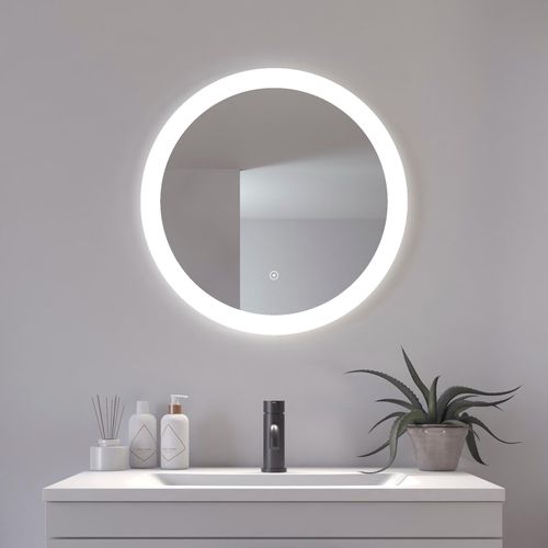 5705387009688 - Badspiegel LOEVSCHALL Vega Rund Badzimmerspiegel mit LED Beleuchtung Lichtspiegel silber Spiegel B H T 66cm x 66cm x 27cm Spiegelglas Touchpanel für Lichtsteuerung Dimmbar Spiegel Dänisches Design B66cm H66cm T27cm