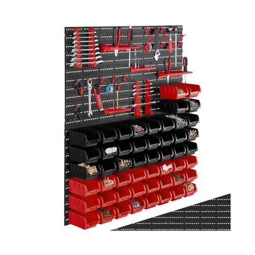 4061173328489 - tectake® Kleinteilemagazin 88-teilig mit 4 Wandplatten komfortable Eingriffsöffnung inklusive Halterungen für Werkzeug und Zubehör