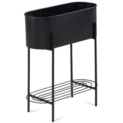 4255632532191 - Pflanzkübel Schwarz mit Gestell und Ablage Pflanzgefäß Metall 51x65x22 cm