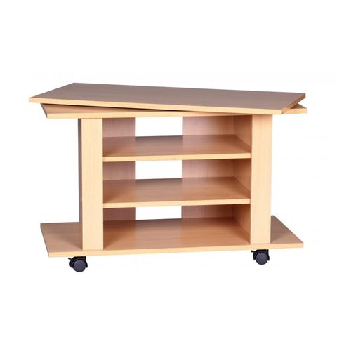 4251745764603 - TV HiFi Bank in Buchenholz modernes Design drehbar und rollbar mit 3 Ebenen perfekt für Wohnbereiche