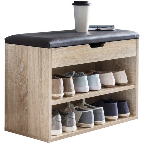 4251745759920 - Schuhbank CIGNO mit Stauraum Gepolsterter Kunstlederbezug Weiß Sonoma Eiche Melaminharzbeschichtung