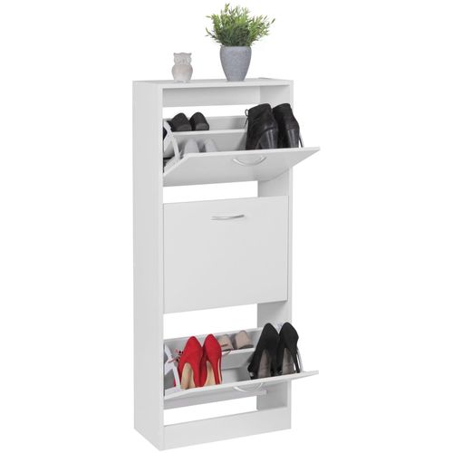 4251745765495 - Schuhschrank 3 Fächer - 18 Paar Schuhe Weißes Design Integrierte Griffe 50 x 125 x 24 cm KADIMA DESIGN