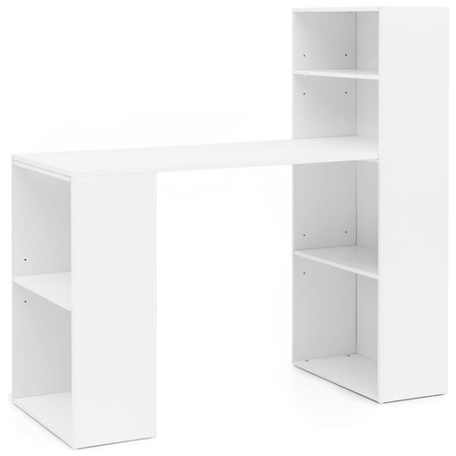 4251745760704 - Schreibtisch mit Regal BRENTA 120x120x53 cm Spanplatte variable Regalhöhen – Weiß matt modern & platzsparend