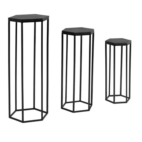 4255632517815 - Massivholz und Metall Beistelltische 3 Hexagon Tische Modernes Design