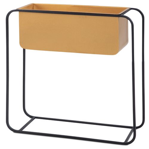4255632532115 - Moderner Blumenkübel 60x60x24 cm Metall Gold & Schwarz Rechteckig