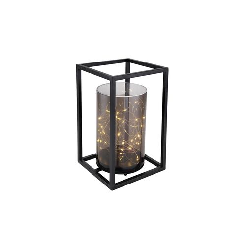 9007371418152 - LED Solarlaterne mit rauchfarbigem Lampenschirm & Metallkäfig Höhe 28cm