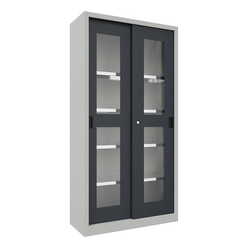 4055479246264 - Schiebetürenschrank Höhe 1950 mm Sichtfenstertüren BxT 1000 x 400 mm mit 4 Fachböden Tür anthrazit kaiserkraft