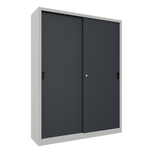 4055479253446 - Schiebetürenschrank Höhe 1950 mm Vollblechtüren BxT 1500 x 400 mm mit Trennwand und 2 x 4 Fachböden Tür anthrazit kaiserkraft 4055479253446 - Schiebetürenschrank Höhe 1950 mm Vollblechtüren BxT 1500 x 400 mm mit Trennwand und 2 x 4 Fachböden Tür anthrazit kaiserkraft