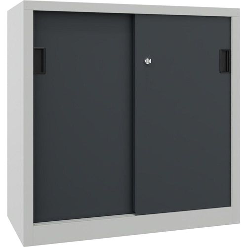 4055479192981 - Schiebetürenschrank Höhe 1000 mm Vollblechtüren BxT 1000 x 400 mm mit 2 Fachböden Tür anthrazit kaiserkraft