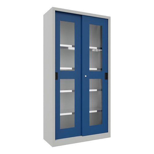 4055479246226 - Schiebetürenschrank Höhe 1950 mm Sichtfenstertüren BxT 1000 x 400 mm mit 4 Fachböden Tür enzianblau kaiserkraft