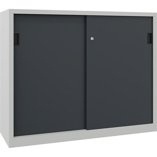 4055479230430 - Schiebetürenschrank Höhe 1200 mm Vollblechtüren BxT 1500 x 500 mm mit Trennwand und 2 x 2 Fachböden Tür anthrazit kaiserkraft