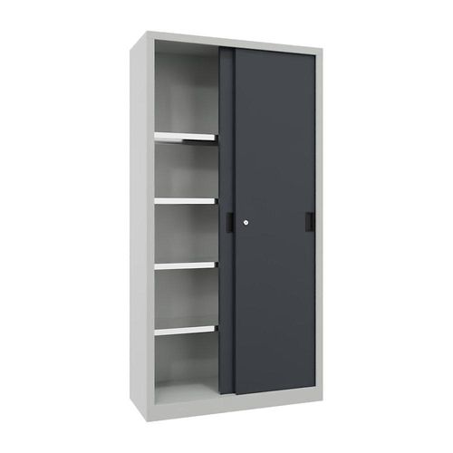 4055479244833 - Schiebetürenschrank Höhe 1950 mm Vollblechtüren BxT 1000 x 400 mm mit 4 Fachböden Tür anthrazit kaiserkraft