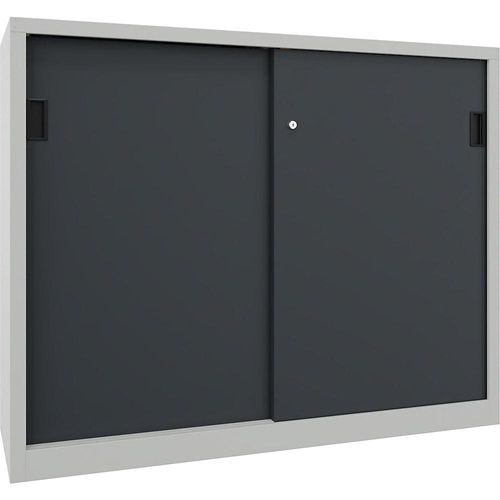 4055479233318 - Schiebetürenschrank Höhe 1200 mm Vollblechtüren BxT 1500 x 600 mm mit Trennwand und 2 x 2 Fachböden Tür anthrazit kaiserkraft