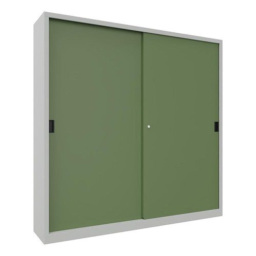 4055479262080 - Schiebetürenschrank Höhe 1950 mm Vollblechtüren BxT 2000 x 400 mm mit Trennwand und 2 x 4 Fachböden Tür resedagrün kaiserkraft