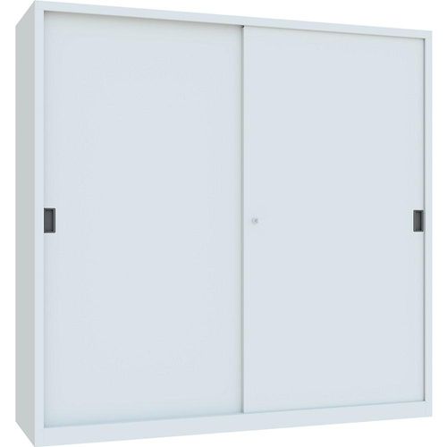 4055479267740 - Schiebetürenschrank Höhe 1950 mm Vollblechtüren BxT 2000 x 600 mm mit Trennwand und 2 x 4 Fachböden Tür lichtgrau kaiserkraft 4055479267740 - Schiebetürenschrank Höhe 1950 mm Vollblechtüren BxT 2000 x 600 mm mit Trennwand und 2 x 4 Fachböden Tür lichtgrau kaiserkraft