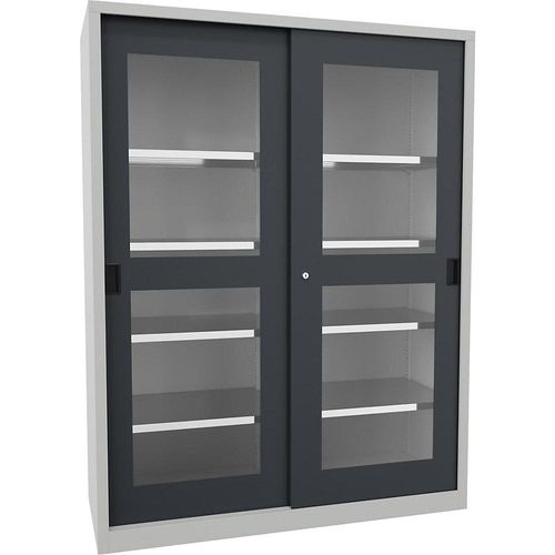4055479260611 - Schiebetürenschrank Höhe 1950 mm Sichtfenstertüren BxT 1500 x 600 mm mit Trennwand und 2 x 4 Fachböden Tür anthrazit kaiserkraft 4055479260611 - Schiebetürenschrank Höhe 1950 mm Sichtfenstertüren BxT 1500 x 600 mm mit Trennwand und 2 x 4 Fachböden Tür anthrazit kaiserkraft