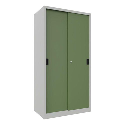 4055479250568 - Schiebetürenschrank Höhe 1950 mm Vollblechtüren BxT 1000 x 600 mm mit 4 Fachböden Tür resedagrün kaiserkraft