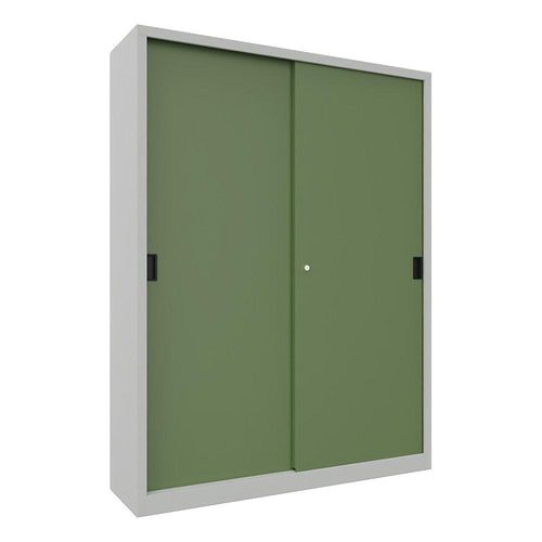 4055479253439 - Schiebetürenschrank Höhe 1950 mm Vollblechtüren BxT 1500 x 400 mm mit Trennwand und 2 x 4 Fachböden Tür resedagrün kaiserkraft
