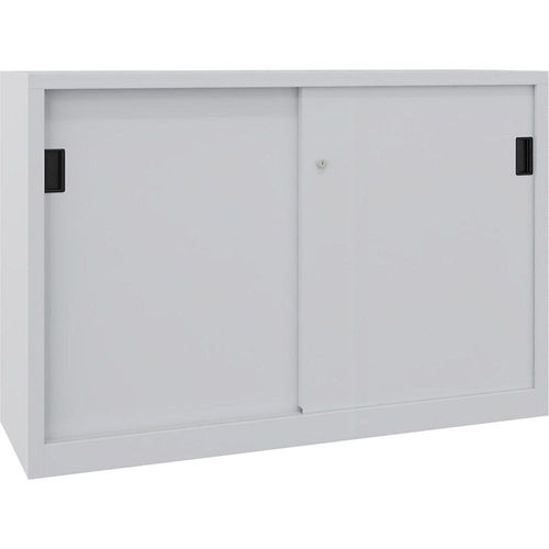 4055479204370 - Schiebetürenschrank Höhe 1000 mm Vollblechtüren BxT 1500 x 500 mm mit Trennwand und 2 x 2 Fachböden Tür lichtgrau kaiserkraft