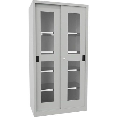 4055479002631 - Schiebetürenschrank Höhe 1950 mm Sichtfenstertüren BxT 1000 x 600 mm mit 4 Fachböden Tür lichtgrau kaiserkraft